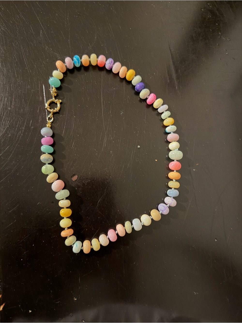 Bright opal bead necklace Multicolor Bead Necklace with gold filled clasp